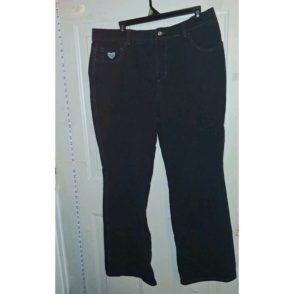 DreamJeannes by Quacker Factory Women's Black Dark Wash Stretch Bootcut Jeans L